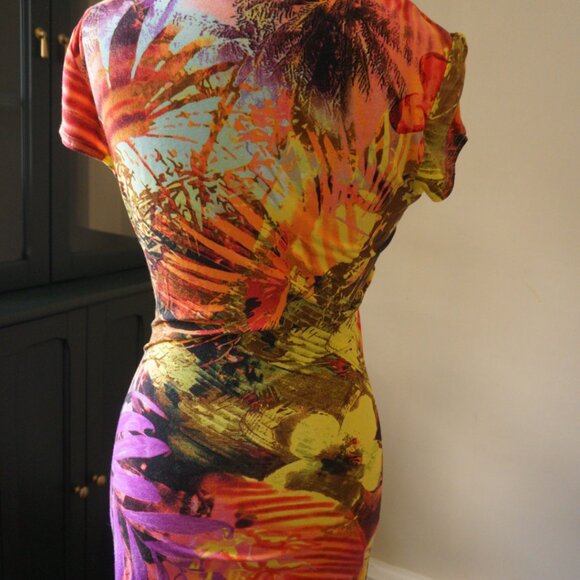 Bellisima West Vibrant Tropical Rouched Dress I Size S/M - Picture 2 of 6